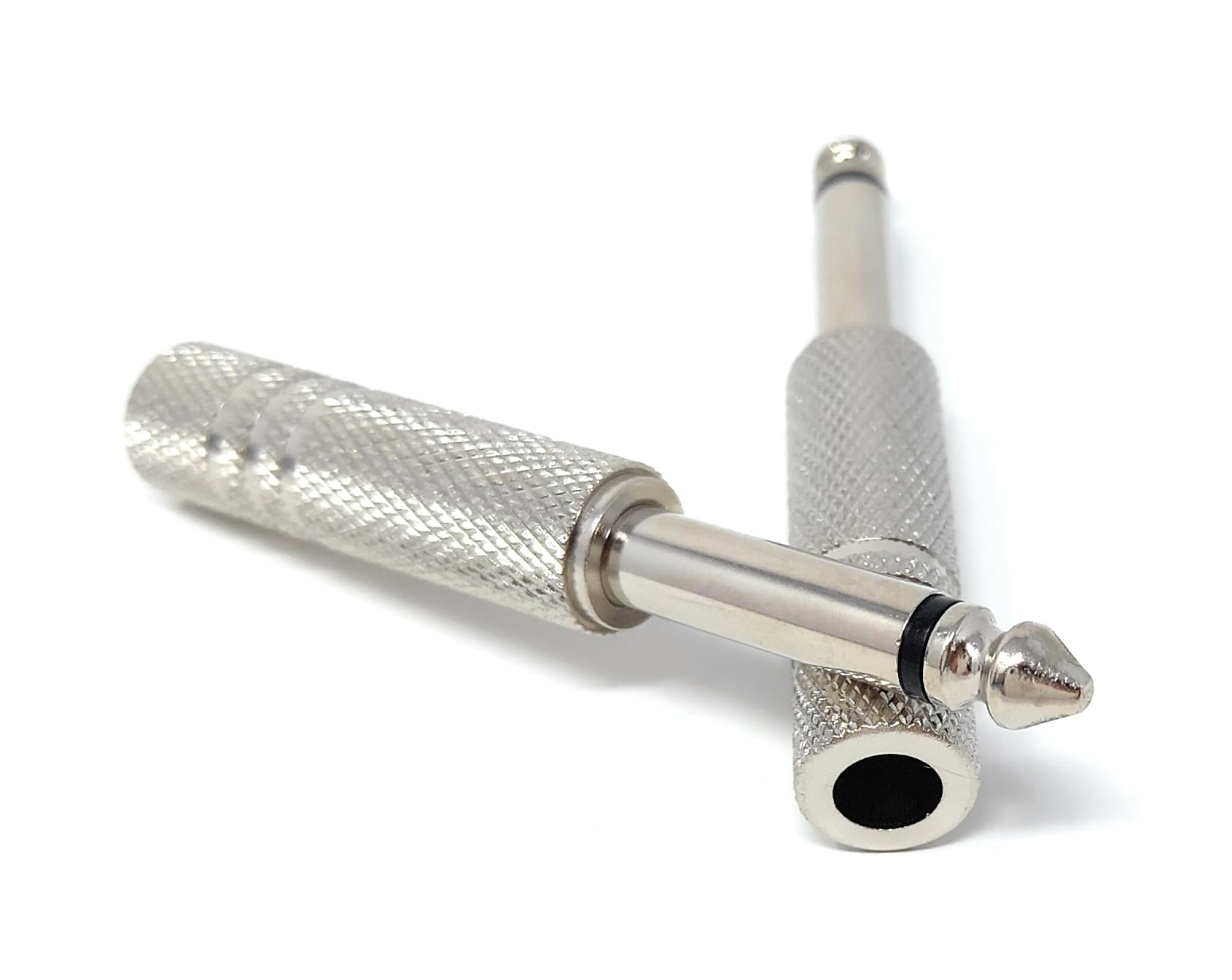 DRUT 2pcs 6.35mm Stereo Socket to 6.35mm Mono Jack Plug Adapter Cable Converter for Speakers Guitar Music Instruments (Silver)