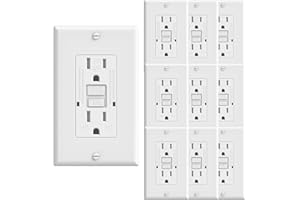 PLUGTUL 10-Pack GFCI Outlet 15 Amp, Tamper-Resistant, Weather Resistant, Self-Test GFI Receptacles with LED Indicator, Wallplate Included, Indoor or Outdoor Use, UL Listed, White