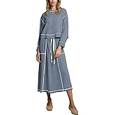 HOWALOOK Women’s 2 Piece Skirt Sets Long Sleeve Crewneck Pullover Tops Drawstring Midi Skirt Lounge Set Travel Outfits