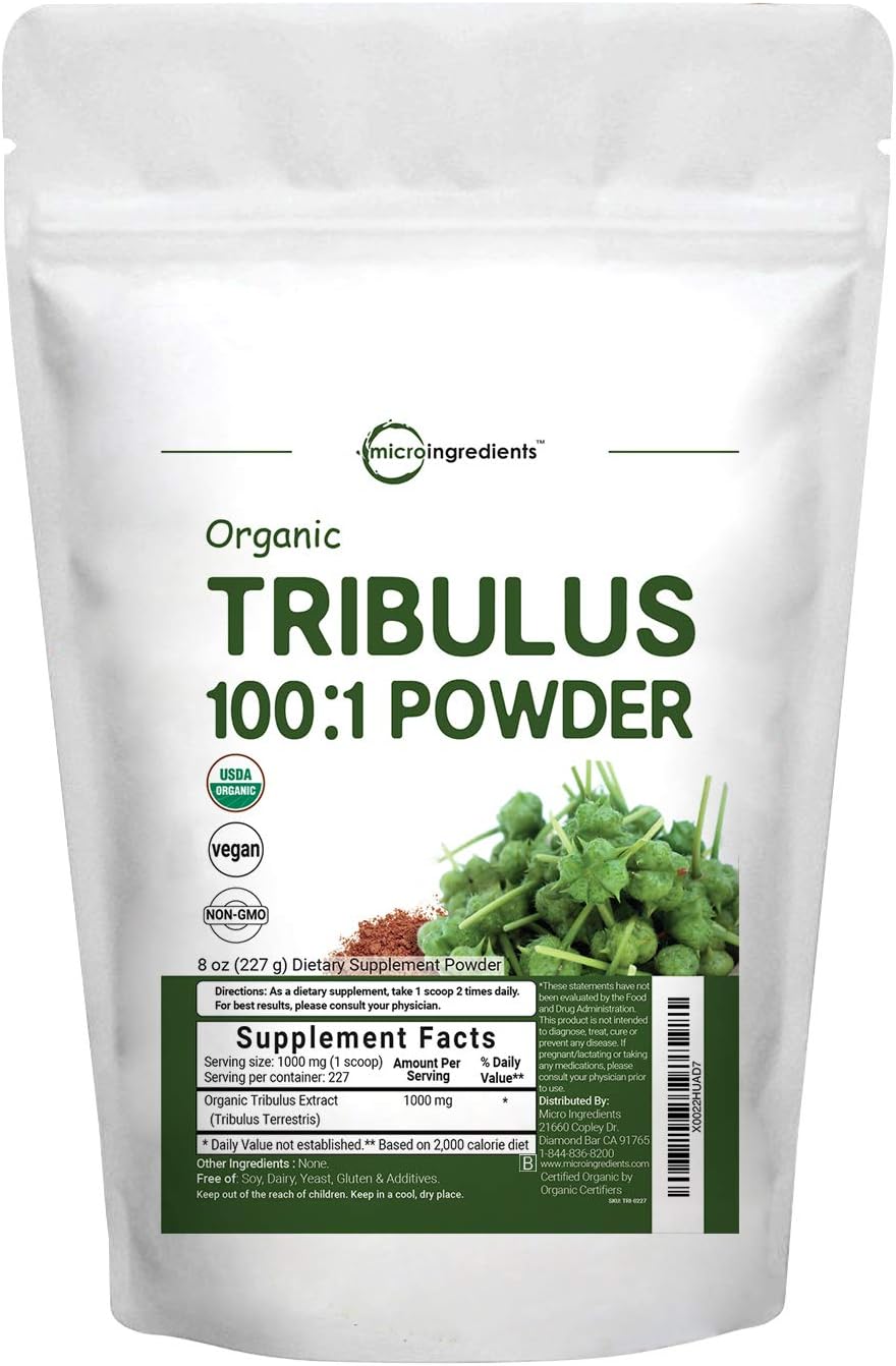 Organic Tribulus Terrestris Extract 100:1 Powder, 8 Ounce (227 Grams), for Healthy Libido and Testosterone Levels, Boosts Immune System and Energy, No GMOs, Vegan Friendly: Health & Personal Care
