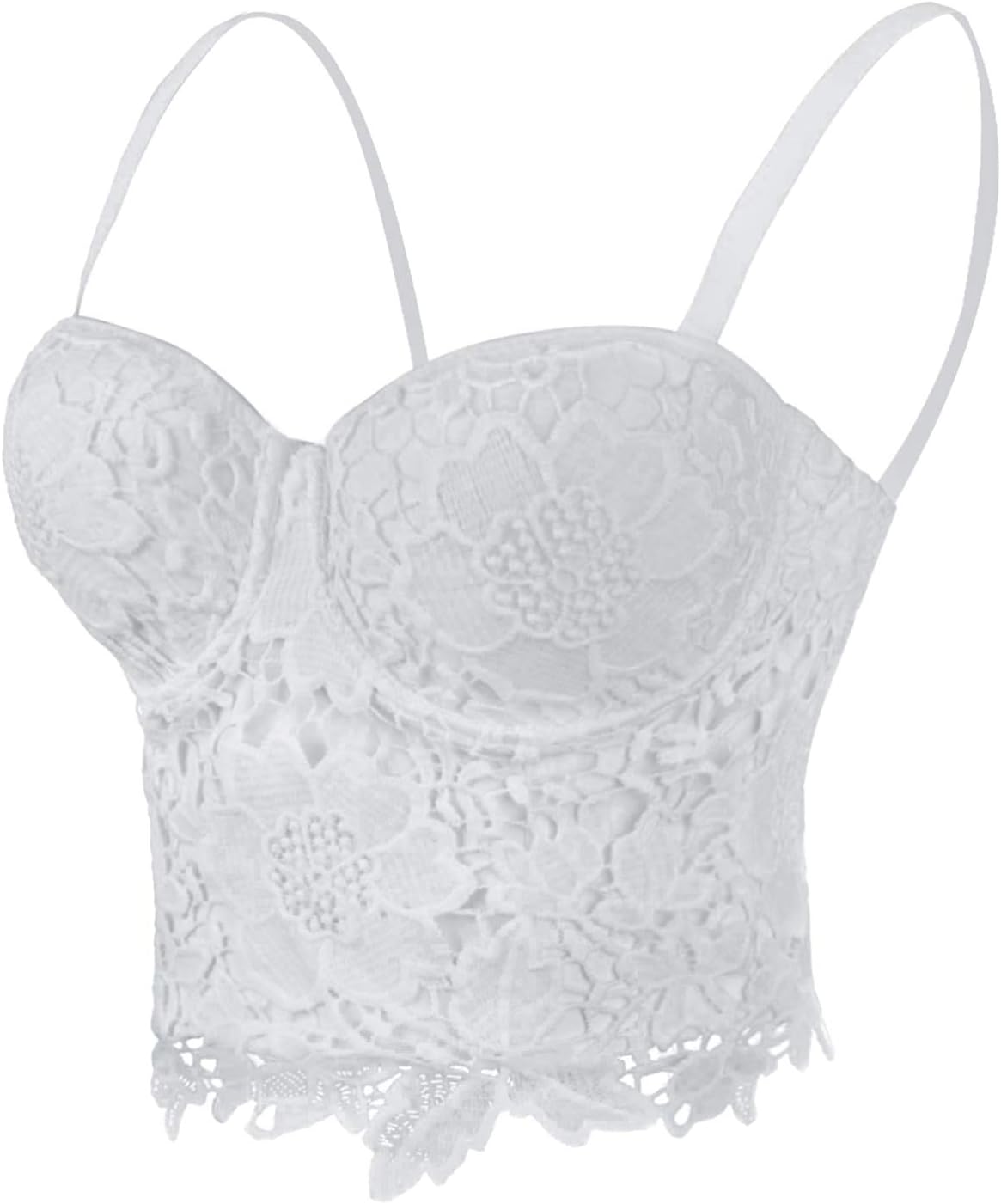Women's Floral Lace Bustier Crop Top Gothic Corset Bra Tops White