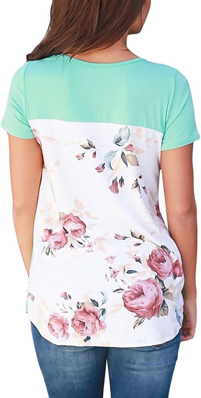 DREAGAL Women Casual Floral Print Short Sleeve Crisscross Scoop Neck Blouse Tops