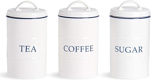 blue and white tea coffee sugar canisters