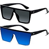 LYZOIT Square Oversized Sunglasses for Women Men Big Flat Top Fashion Shield Large UV Protection Rimless Shades