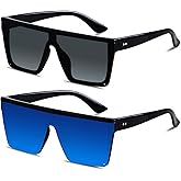 LYZOIT Square Oversized Sunglasses for Women Men Big Flat Top Fashion Shield Large UV Protection Rimless Shades