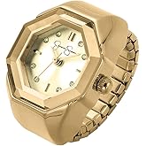 Jessica Simpson Women's Silver Adjustable Ring Watch – Gold Octagon Bezel, Quartz Analog Mini Dial, Stretch Band Fashion Jewelry Accessory