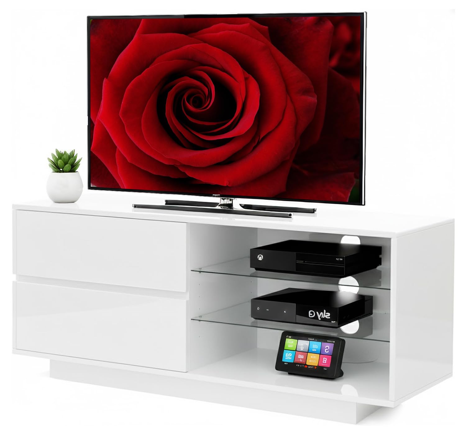 Homeology Gallus High Gloss White with 2-White Drawers & 3-Shelf 26"-55" LED/OLED/LCD TV Cabinet