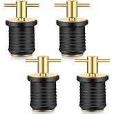 Linkstyle 4 Pcs Brass T-Handle Drain Plug, Marine Boat Drain Plugs for 1in Drains Locks, Twist-Turn and Seal Design Rubber Plugs for Yachts Kayaks