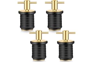 Linkstyle 4 Pcs Brass T-Handle Drain Plug, Marine Boat Drain Plugs for 1in Drains Locks, Twist-Turn and Seal Design Rubber Plugs for Yachts Kayaks