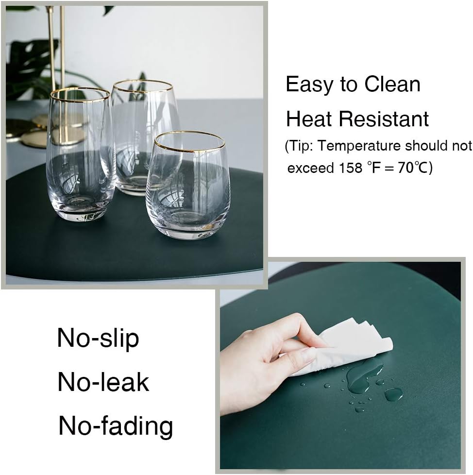 SUBEKYU Faux Leather Placemats and Coasters Set, Washable Round Table Mat, Waterproof Coffee Mats, Heat-Resistant Place Mat for Kitchen Dining Table (Black): Home & Kitchen