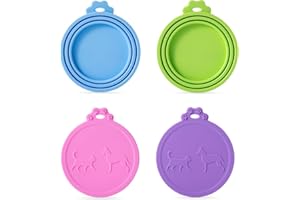 SLSON 4 Pack Pet Food Can Covers Universal Cat Dog Food Can Lids 1 Fits 3 Standard Size Cat Can Cover Lid Tops for Pet Food Storage (Blue+Green+Pink+Purple)