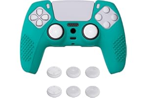 eXtremeRate PlayVital Aqua Green 3D Studded Edition Anti-Slip Silicone Cover Skin for ps5 Controller, Soft Rubber Case for PS5 Wireless Controller with 6 White Thumb Grip Caps