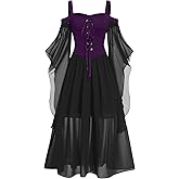 Halloween Dress for Women Renaissance Medieval Costume Sexy Lace Up Cold Shoulder Gothic Dress
