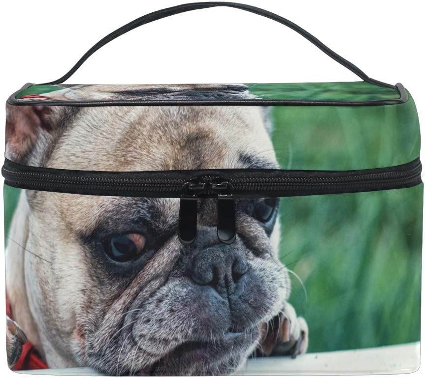 Make-up-Tasche Mit Französischer Bulldogge – Wasserdichte Kosmetiktasche Aus Leinen Im Opulenten Garten-Design