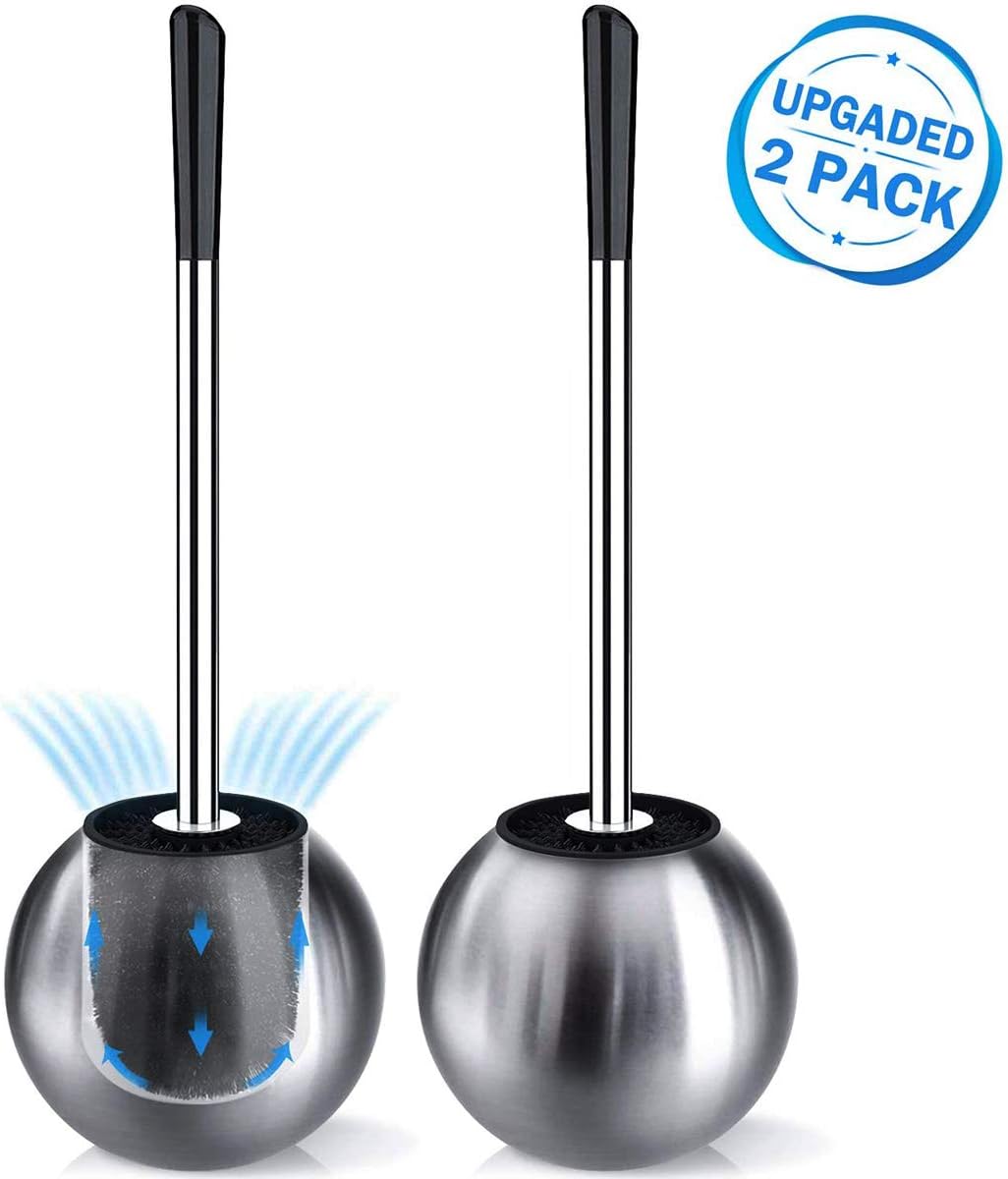 IXO Toilet Brush and Holder 2 Pack, 304 Stainless Steel Toilet Brush with Extended and Durable Comfortable Brush Handle, Toilet Bowl Brush for Bathroom Toilet - Ergonomic, Pratical Durable
