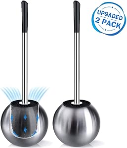 IXO Toilet Brush and Holder 2 Pack, 304 Stainless Steel Toilet Brush with Extended and Durable Comfortable Brush Handle, Toilet Bowl Brush for Bathroom Toilet - Ergonomic, Pratical Durable