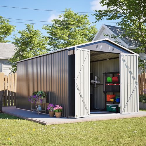 YOPTO 8x12 FT Large Outdoor Storage Shed with Lockable Doors & Floor Base,Weath…