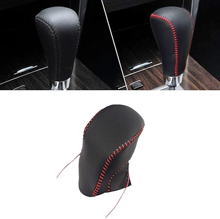 Amazon Cobear 車用ギアシフトノブカバーレザー適合ティアナ8月12日ムラーノat 11 14自動シフターヘッドブラック レッド糸タイプi 車 バイク 車 バイク