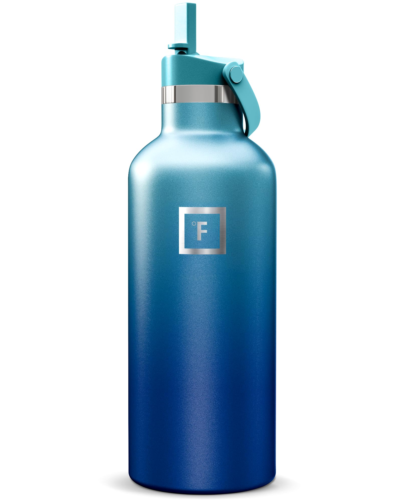 IRON °FLASK Camping & Hiking Hydration Flask with Straw, Narrow Mouth Insulated Stainless Steel Sports Water Bottle - Dark Night 32 oz - Straw (1 Lid) Image