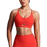 Aoxjox Women's Workout Sports Bras Cross Back Fitness Athletic Velura Ruched Bra PlushFlex™ Yoga Crop Tank