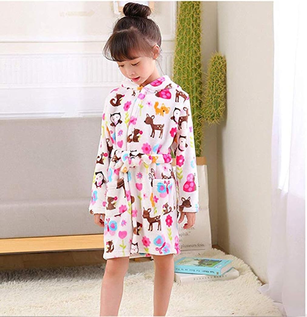 Boys & Girls Bathrobes, Toddler Kids Hooded Robe, Plush Soft Coral Fleece Bathrobe Robes Pajamas Sleepwear for Girls Boys: Clothing
