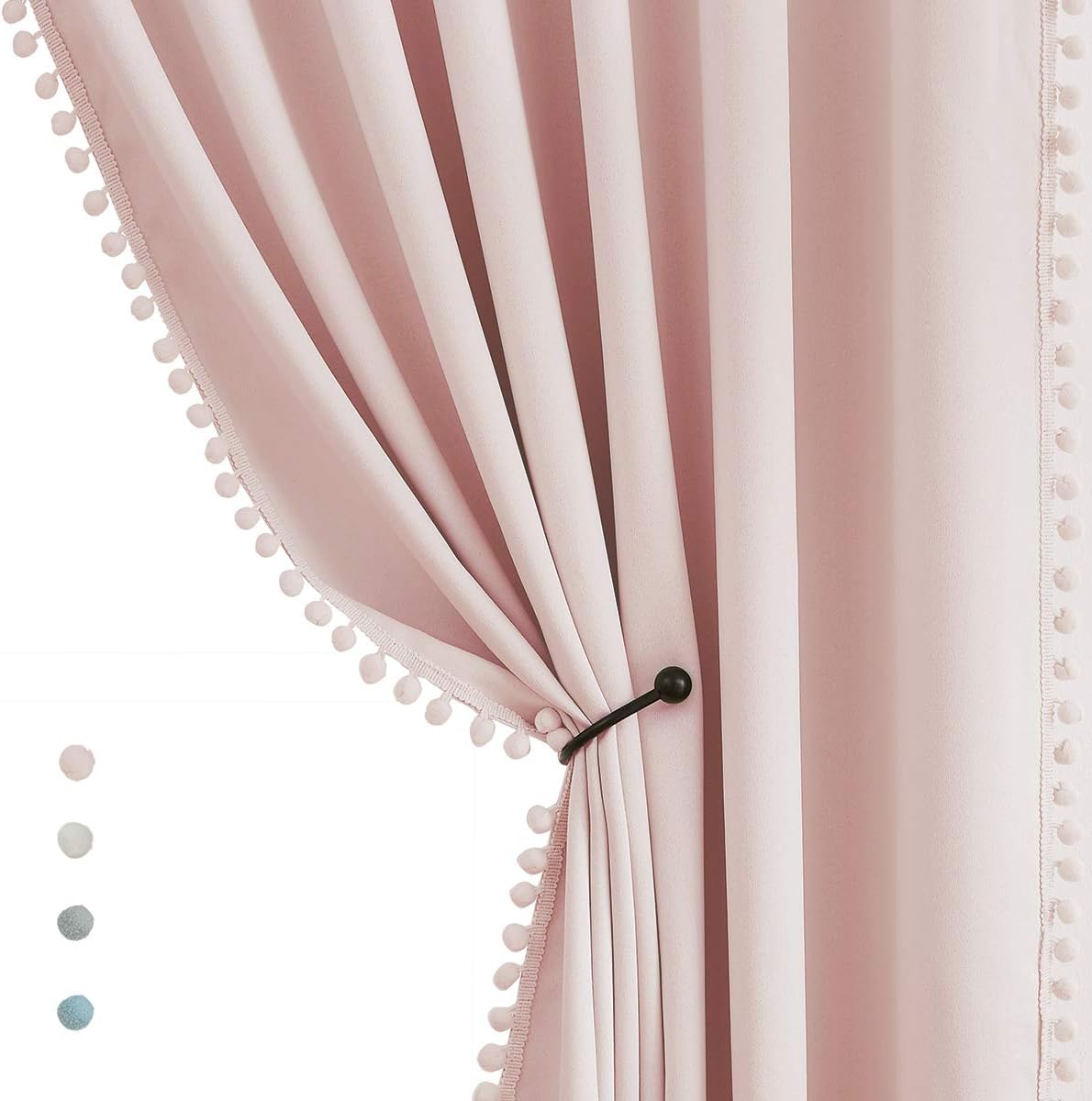 Window Treatments - Pompom Blackout Curtains for Bedroom Pink Girls 84 inch Energy Efficient Thermal Insulated Living Room Darkening Curtain Panels for Kitchen Nursery Room 50