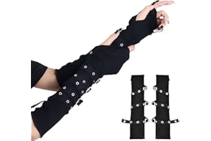 Nivofu Punk Fingerless Gloves, Black Goth Long Gloves, Arm Warmers for Men Women Halloween Party Hip Hop Cosplay