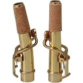 BQLZR Golden Metal and Wooden Saxophone Accessories Saxophone Neck Set with Curved Neck and Straight Neck for Soprano Saxophone Pack of 2 100mmx17mm