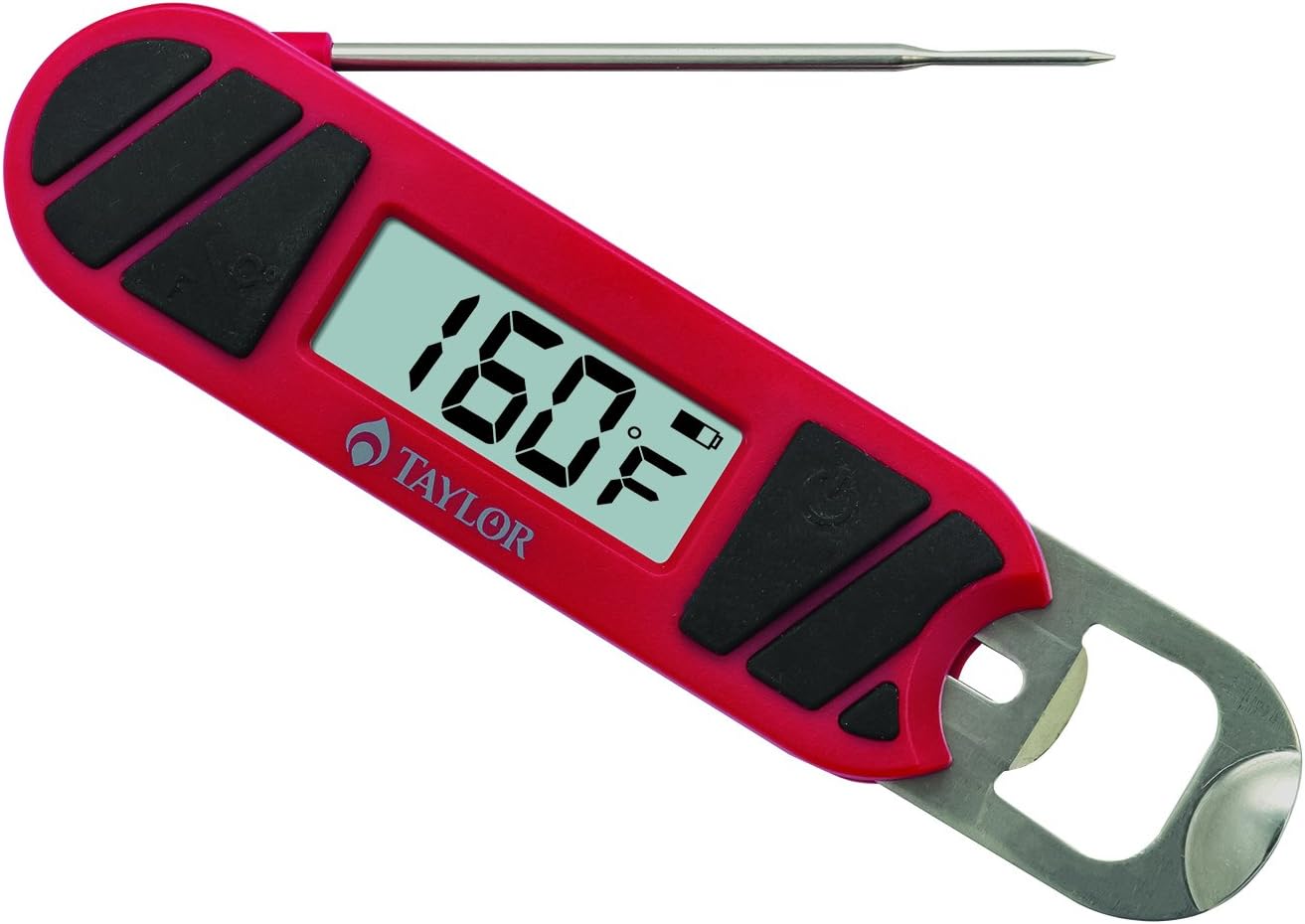 Taylor Precision Products Folding Digital Instant Read Meat Food Grill BBQ Kitchen Cooking Thermometer with Bottle Opener, Red