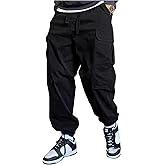 BEAUDRM Men's Baggy Cargo Pants Drawstring Waist Harem Parachute Pants Casual Workout Joggers with Pockets