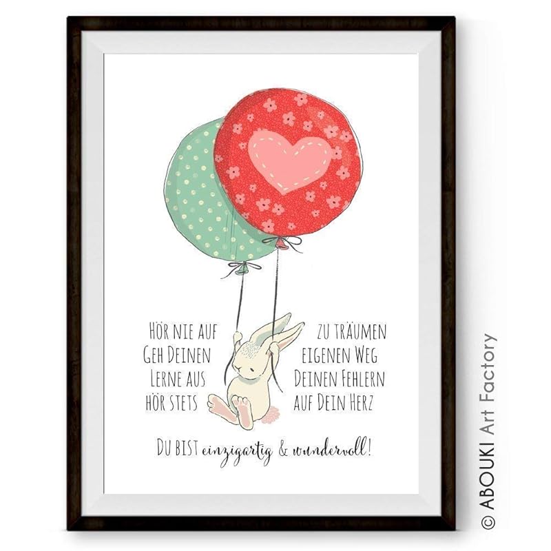 ABOUKI einzigartiger Kunstdruck"Hör nie auf zu träumen." Motiv Hase und