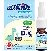 allKiDz Vegan Vitamin D3 and K2 (MK-7 K2VITAL) Drops for Toddlers Kids Children, Made in Canada, Liquid Supplement for Strong