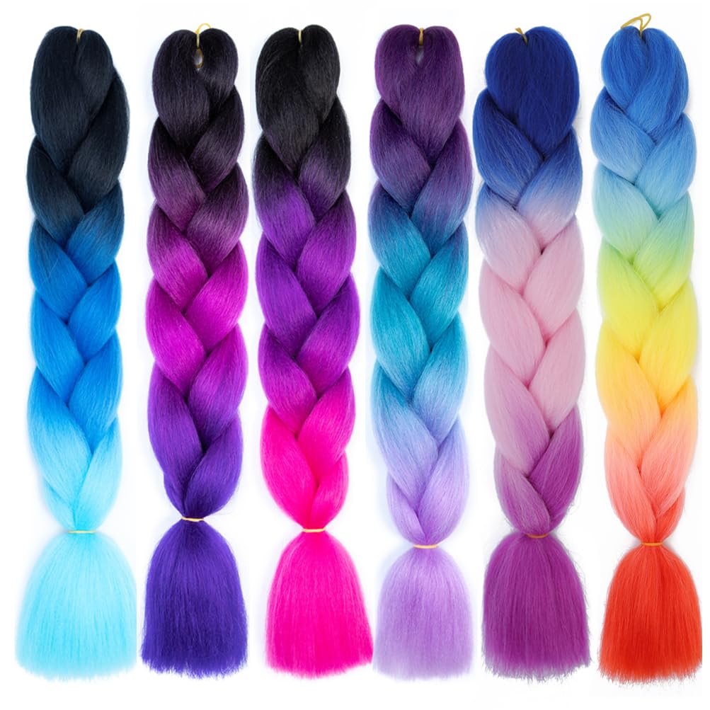 Photo 1 of Braiding Hair Extensions for Women 6 Packs 100g/Pack 24Inch High Temperature Ombre Jumbo Synthetic Braiding Hair for Twist Crochet Braids (24 Inch, mix6pcs-Maranda)