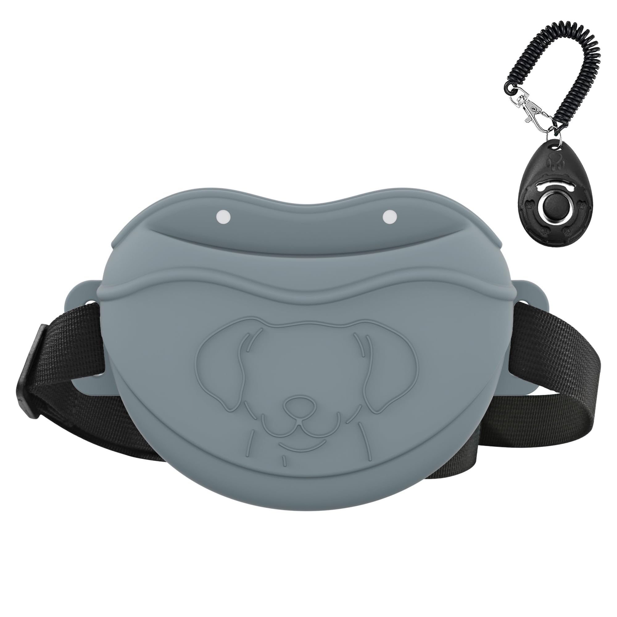 AWINNER Dog Treat Pouch - Premium Silicone, Upgraded 4 Strong Magnets, Enhanced Magnetic Closure, Adjustable Waist Belt - Ideal for Puppy Training, Outdoor Walks (Grey)