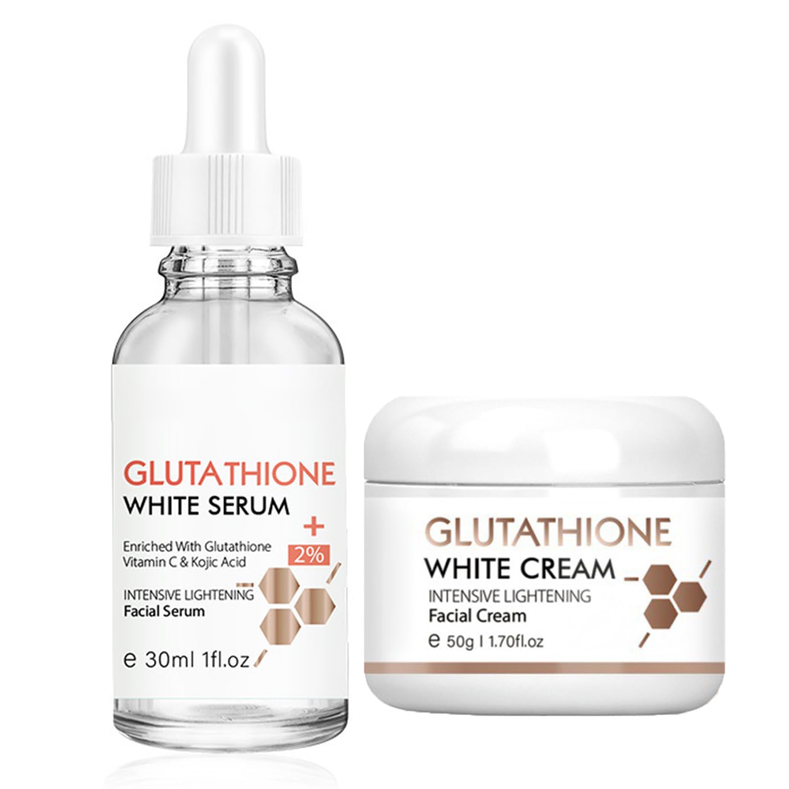 Glutathione Serum with Kojic Acid & Vitamin C - Nicotinamide Serum for Face for Hydrated - Face Serum Reduce Dark Spot Shrink Pores& Improve Skin Tone (Serum and Cream)