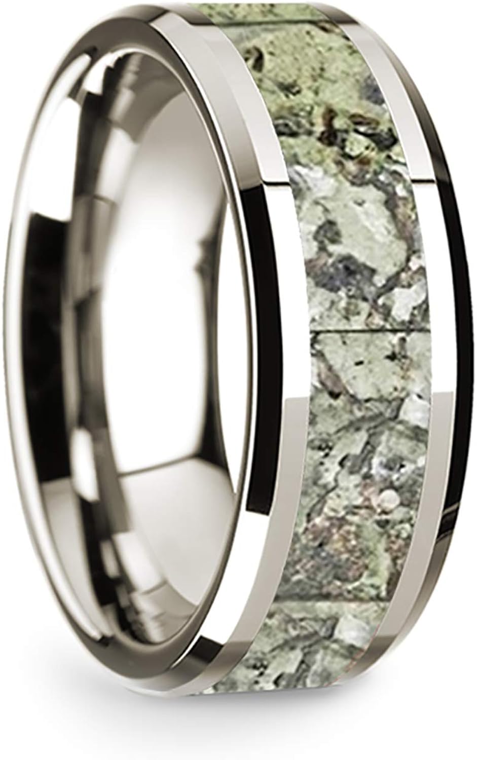 Amazon Com Thorsten 14k White Gold Polished Beveled Edges Wedding Ring With Green Dinosaur Bone Inlay 8 Mm Jewelry
