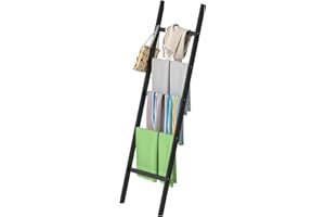POXAKA Blanket Ladder, 5-Layer Towel Racks, Blanket Holder with Anti-Slip Construction Home Decor, Decorative Blanket, Quilt, Towel, Scarf Ladder Shelves for Living Room, Bedroom, Bathroom, Black