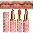 3 Pcs Matte Velvet Lipstick for Women Set,Nude Long Lasting Matte Lipstick 24H Waterproof for Girls Natural Lip Makeup,Matte Non-Stick Lipstick Makeup for Women,labiales magicos 24 horas originales