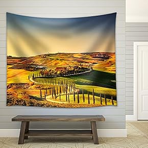 Tuscany, Crete Senesi Rural Sunset Landscape. Countryside Farm - Fabric Wall Tapestry Home Decor - 51x60 inches