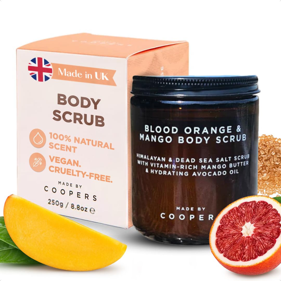 Made by Coopers Blood Orange & Mango Body Scrub | Exfoliating Body Scrub with Mango Butter, Avocado Oil & Dead Sea Salt | Organic Skincare for Soft & Nourished Skin | Vegan & Cruelty Free | 250g — image 1