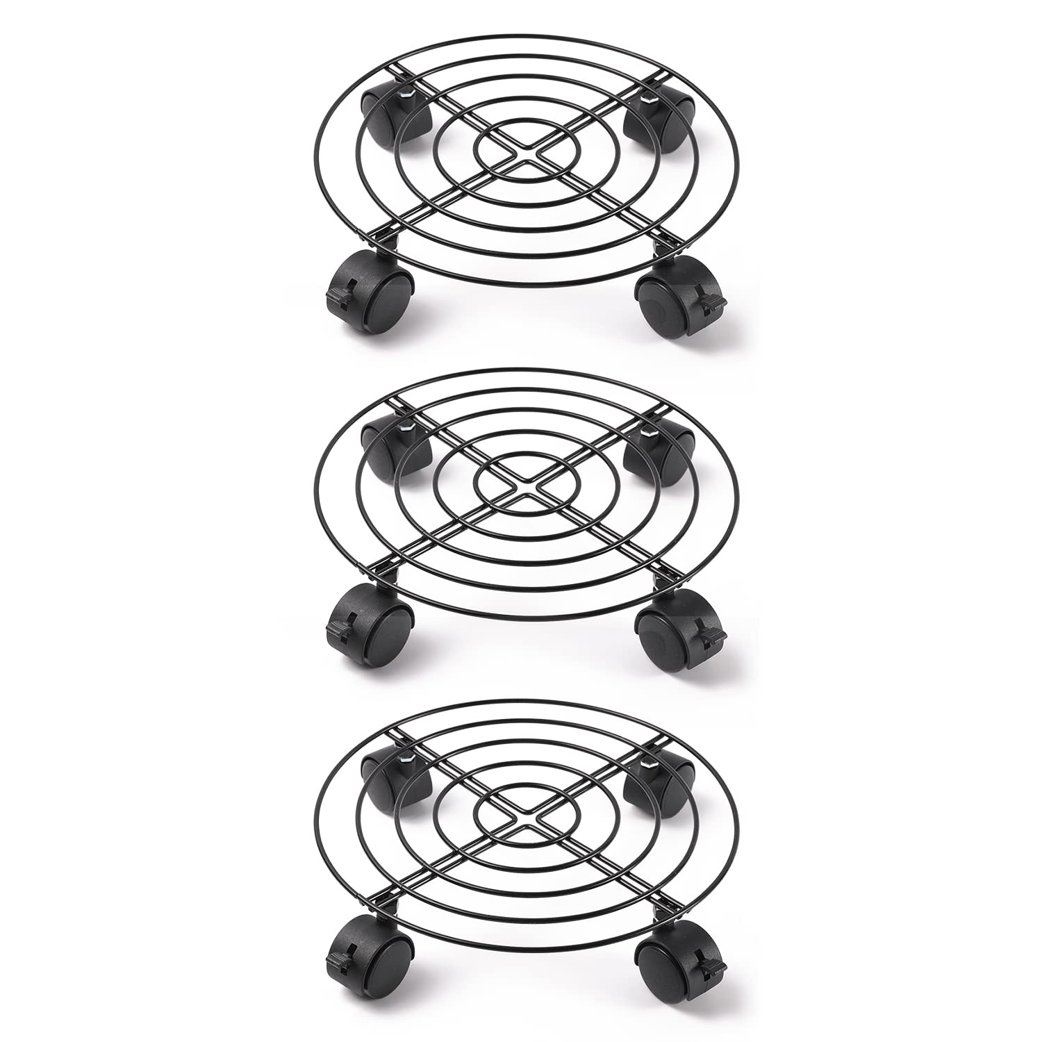 ETRAVEL 3 PCS Plant Caddy with Brakes Wheels, Heavy Duty Movable Plant Pot Stands Metal Plant Caddy with Wheels Indoor Outdoor Home Garden Tools (Each with 2 brake wheels)