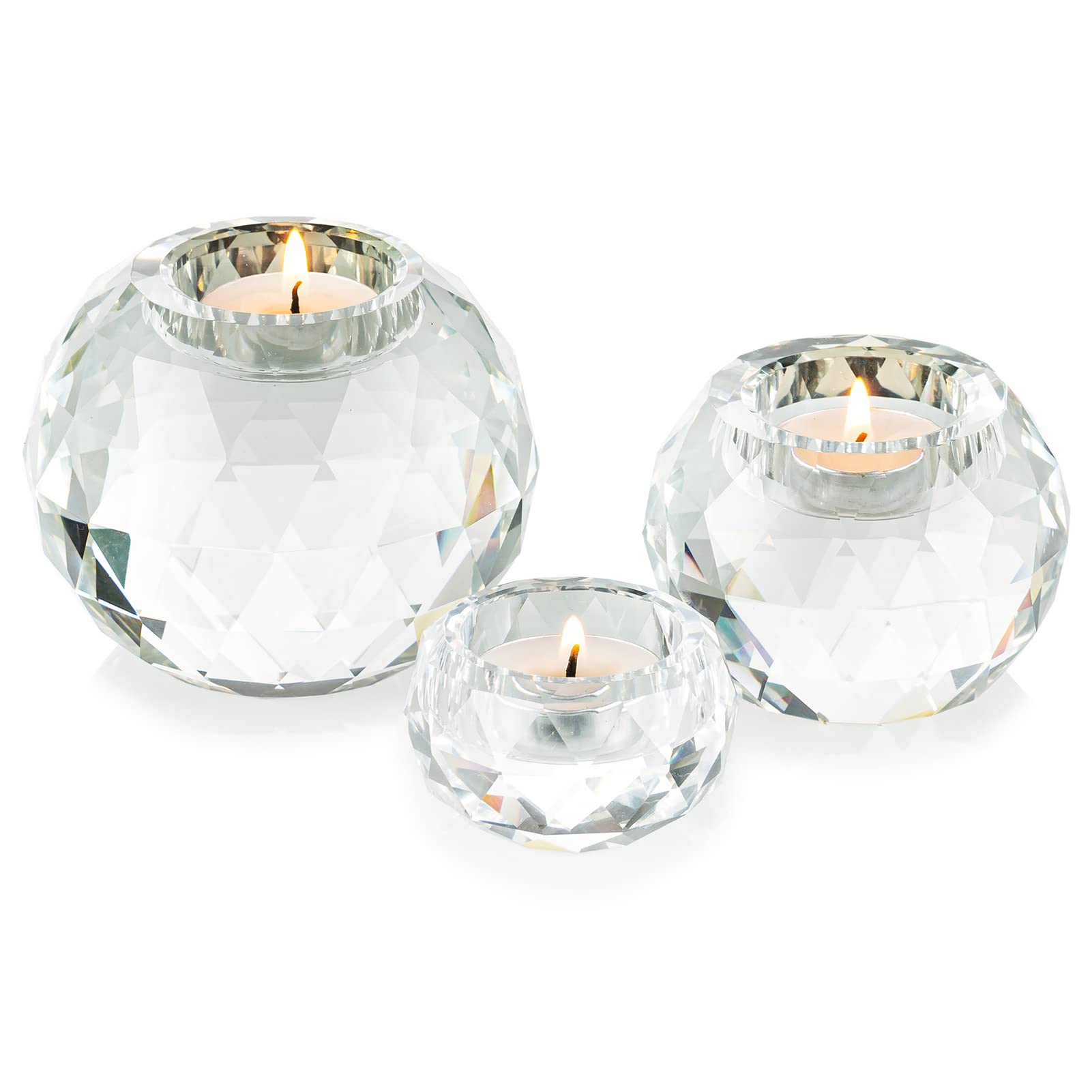 Sziqiqi Crystal Ball Tea Light Candle Holder Set of 3, Clear Glass Votive Candle Stands for Home Living Room Dining Table Decor Party Centerpiece Wedding Gift Meditation