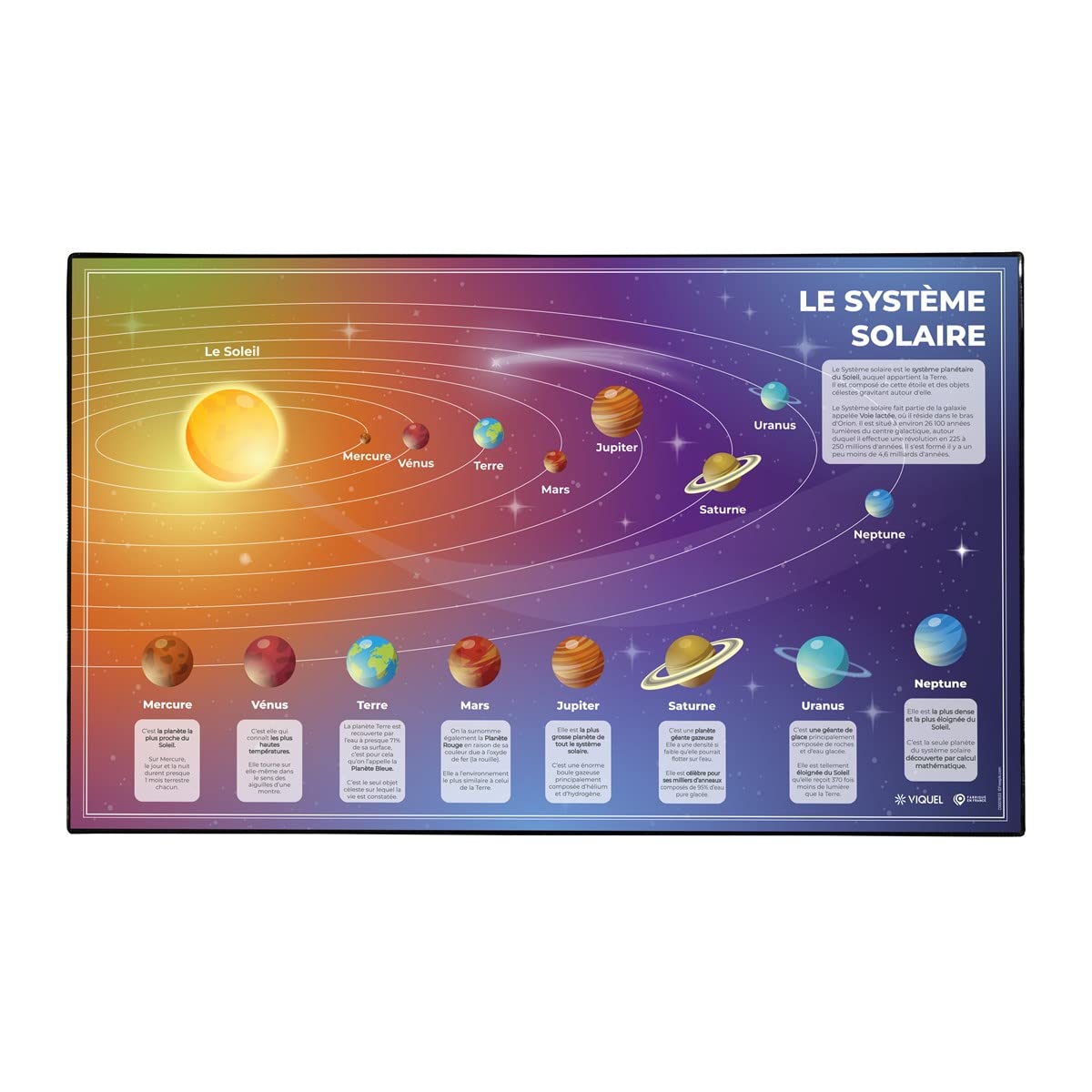 VIQUEL - Educational Desk Pad on The Solar System - Durable and Easy to Clean PVC - Desk Protector - Origin France Guarantee - 59.5×36.2cm
