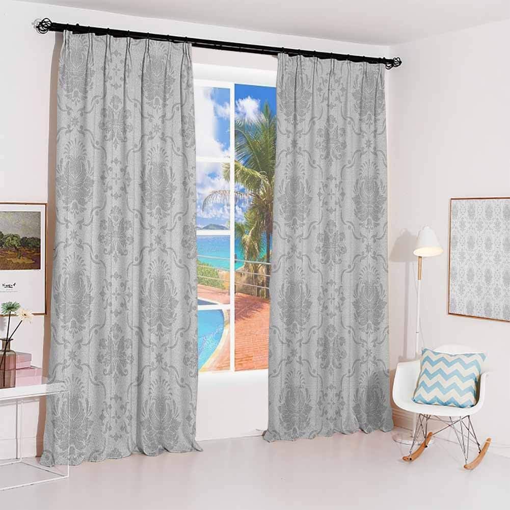 Grey Hook up Curtain Classic Victorian Floral Patterns Tulips Nostalgic Romantic Modern in Vintage Style Bohemian for Bedroom Kindergarten Living Room W84 x L96 Inch Grey