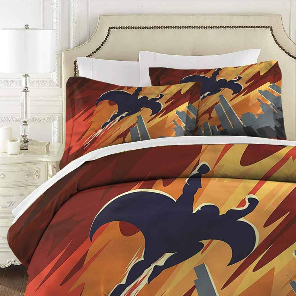 Vintage Bedding 3-Piece Twin Bed Sheets Set,Comforter Set Bed Microfiber Duvet Cover Set Flying Superhero Soft Comfy Breathable Fade