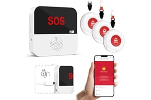 SANJIE WiFi Rechargable Smart Wireless Caregiver Call Button Nurse Calling Life Emergency Alert System for Seniors Elderly Patient Disabled Kids 3 SOS Panic Buttons 1 Receiver (only Supports 2.4GHz Wi-Fi)