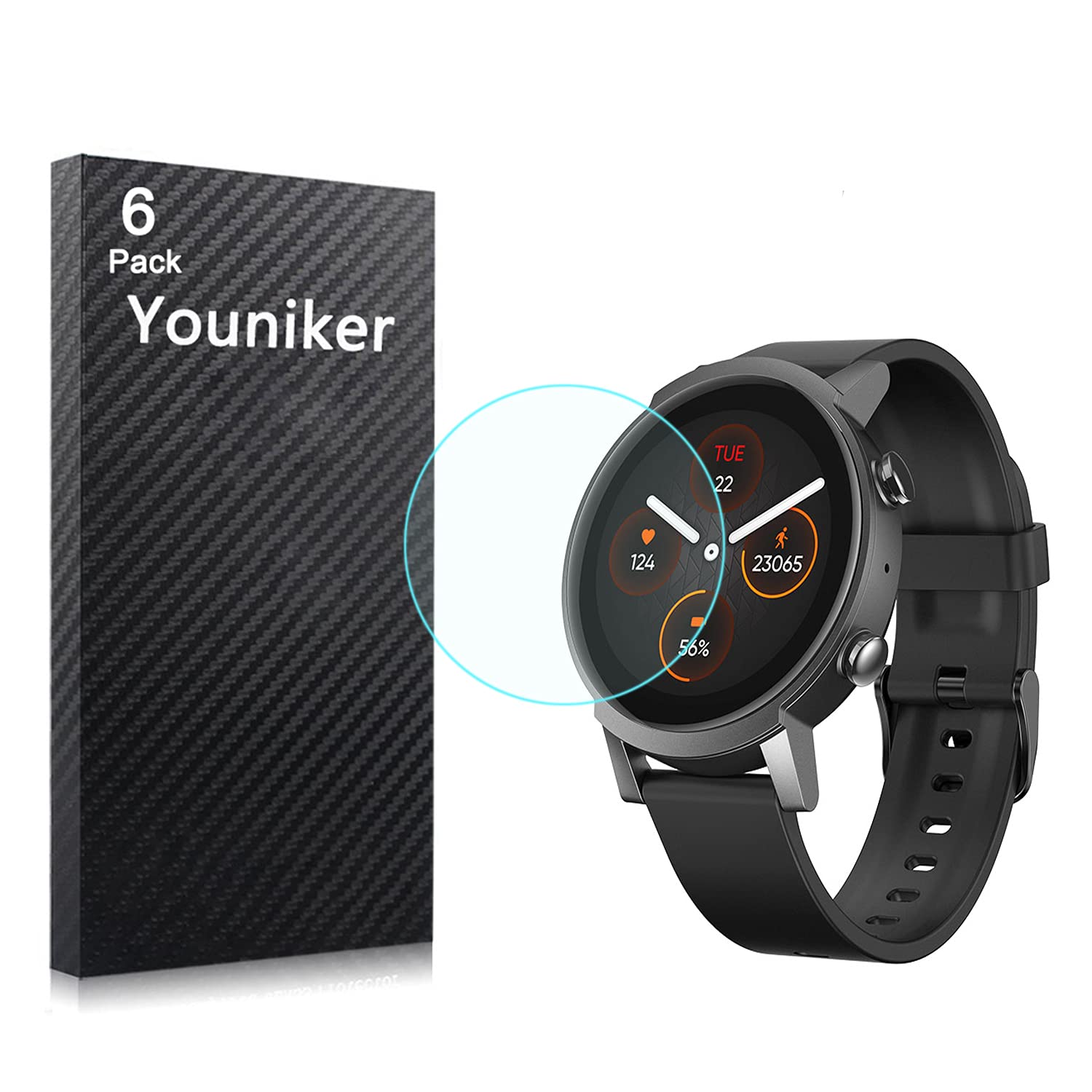 Yoomigle 6 Pack Compatible with TicWatch E3 Screen Protector Film for TicWatch E3 Smartwatch Screen Protectors Foils Screen Cover Crystal Clear HD Anti-Scratch Anti-Fingerprint