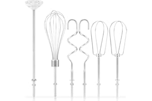 BOXOB 6pcs Hand Mixer Attachments Set, Stainless Steel Dough Hooks Blending Rod & Beaters Mixer Accessories Replacement for K