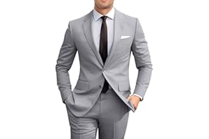 Amyox Men's Slim Fit 2 Piece Suit, Two Button Solid Suit Jacket Pants Set, Wedding Prom Suit