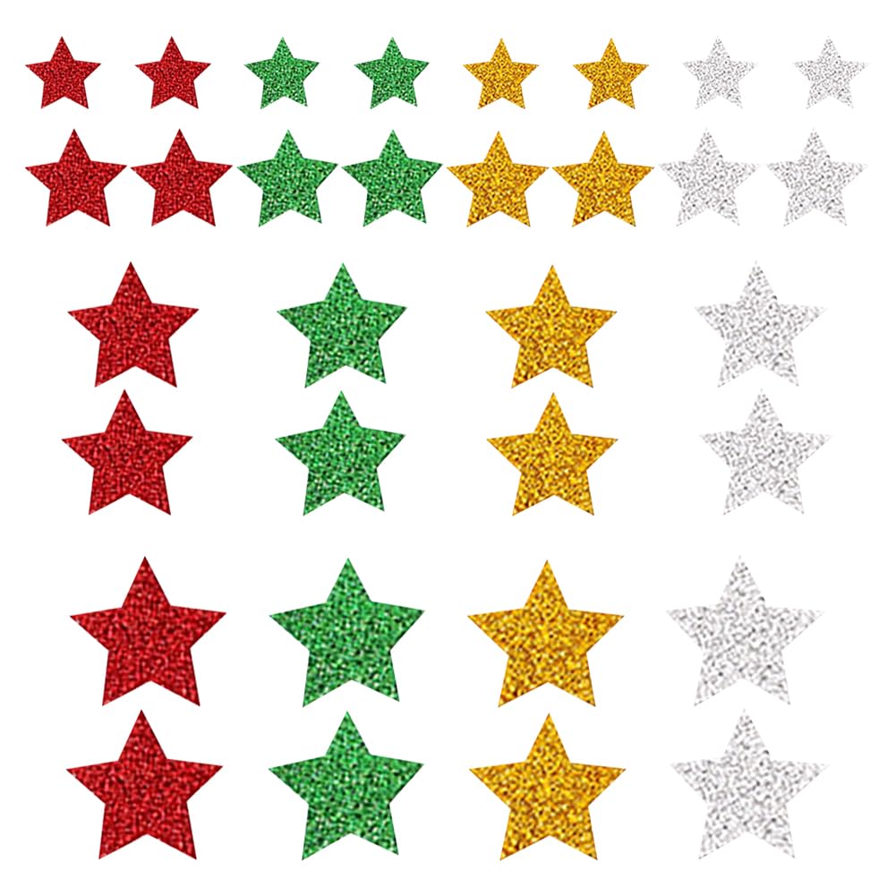 280 Pcs Christmas Glitter Foam Star Stickers Red Green Gold Silver Xmas Stickers Small Sparkly Star Shaped Stickers DIY Foam Sticker Shapes Holiday Party Decorations for Scrapbooks Cards Crafts